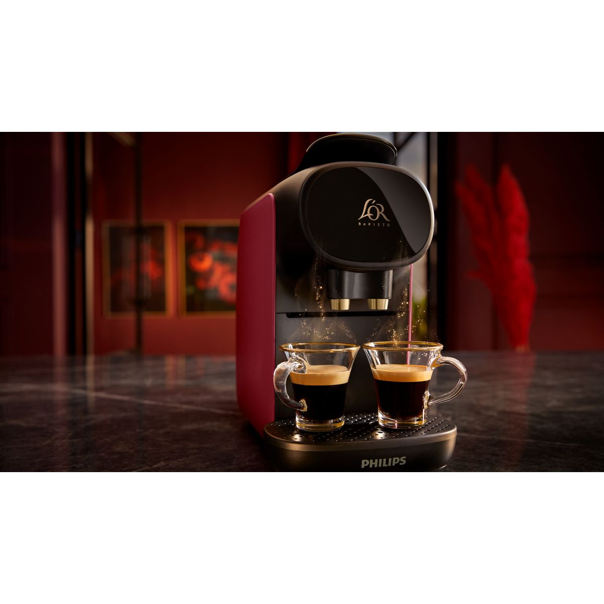 Cafetière à dosette LM9012/55 sublime rouge +50 capsules couleur unique, PHILIPS