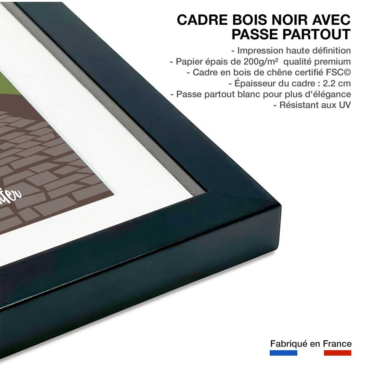 Affiche Course Paris - Roubaix affiche + cadre en bois - noir, HEXOA