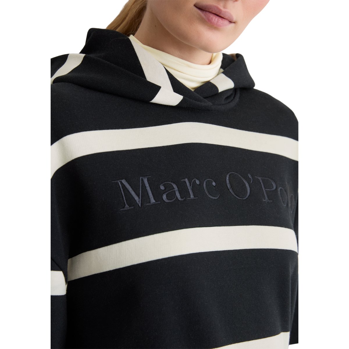 Hoodie rayé relaxed en coton organique bleu foncé, MARC O'POLO