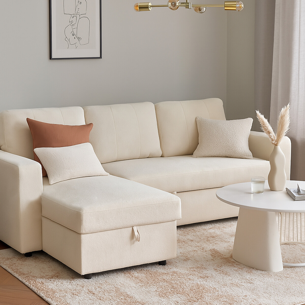 Nexis Soft Wool 3 Seater Corner Sofa Bed with Storage Chaise (Left Facing) natural, ASPIRE