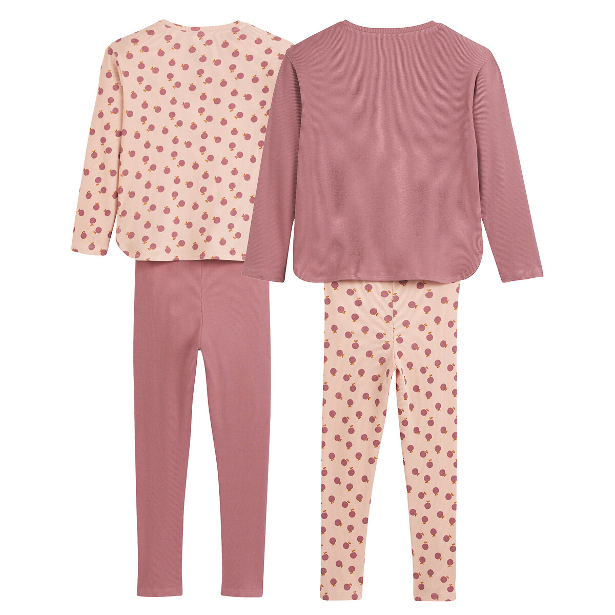 Pack of 2 Pyjamas in Ribbed Apple Print Cotton pink, LA REDOUTE COLLECTIONS