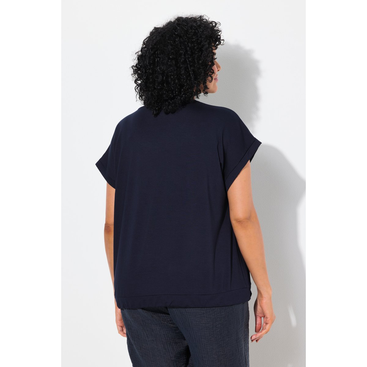 T-shirt oversize à col rond et marine, ULLA POPKEN