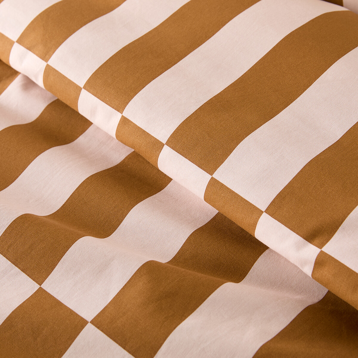 Housse de couette en 50% coton recyclé, imprimé géométrique, TABAKA CARAMEL rose/caramel, LA REDOUTE INTERIEURS