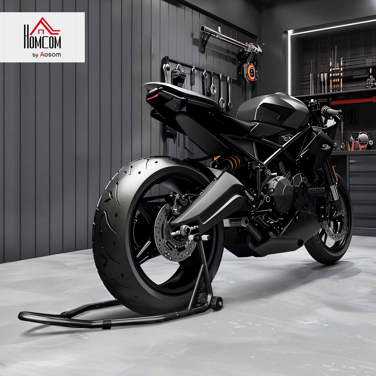 Béquille arrière de moto Acier Noir noir, HOMCOM