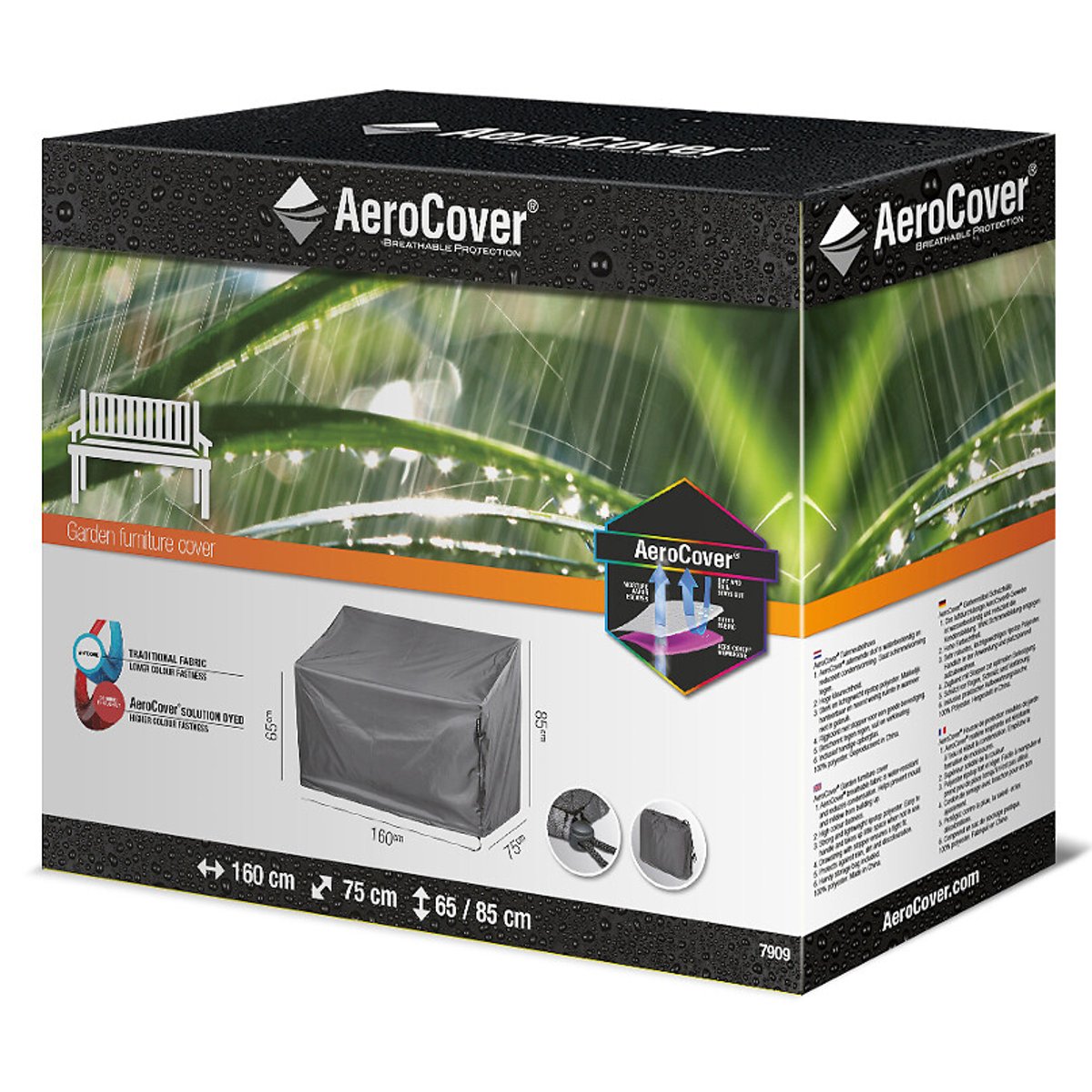 Garden Bench Cover 160x75x65/85cm grey, AEROCOVER