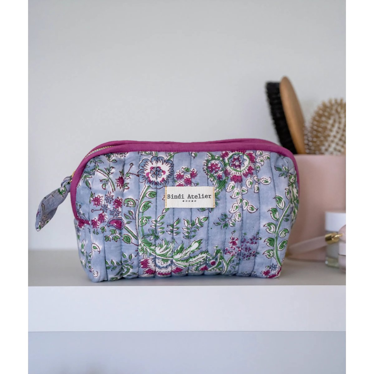 Trousse maquillage imprimée CAPRI bleu nuage, BINDI ATELIER
