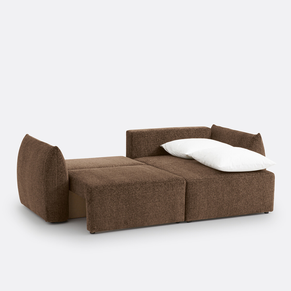 Sofá cama esquinero de 3 plazas con arcón, tejido chenilla jaspeado, EDITH chocolate, LA REDOUTE INTERIEURS