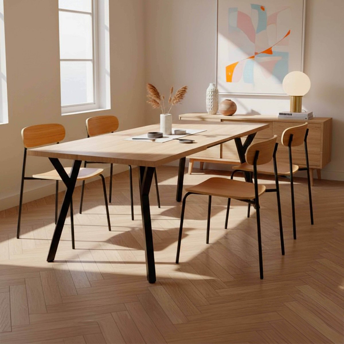 Table à manger extensible 160/240 cm en MDF décor mélaminé, BEATRIX marron, OVIALA