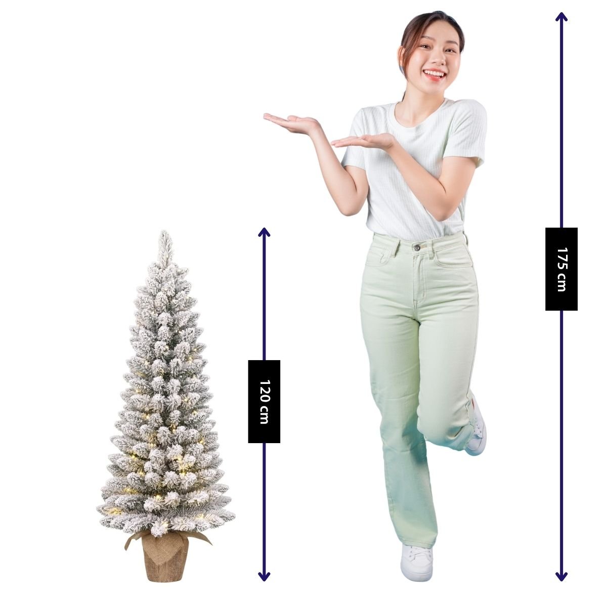 Sapin de Noël artificiel enneigé avec LED H120 cm GERLOS vert, BLACK BOX TREES