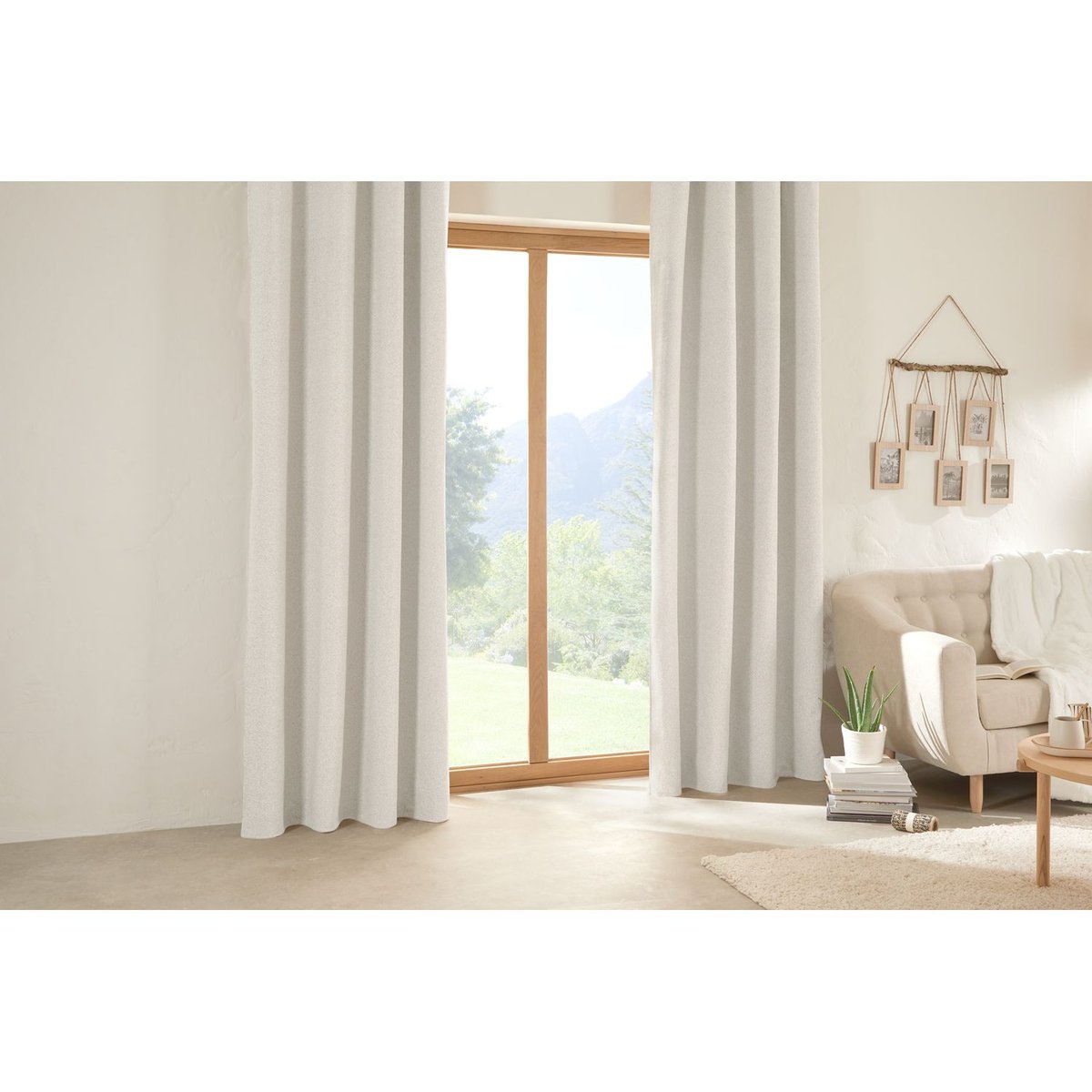 Rideau effet bouclette isolant et occultant SOANA blanc, ATMOSPHERA