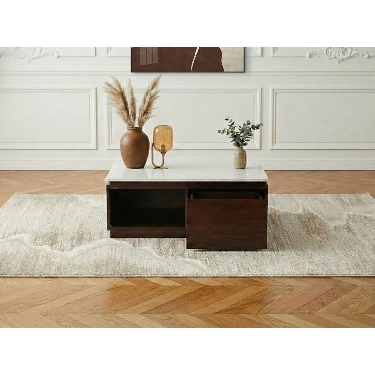 Table basse carrée en bois massif, BARBARA marron foncé, BOBOCHIC