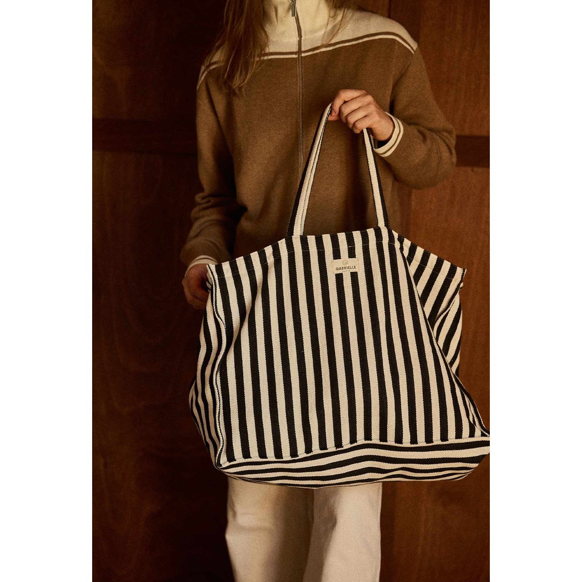 Sac week-end en coton, RAYURES noir, GABRIELLE PARIS