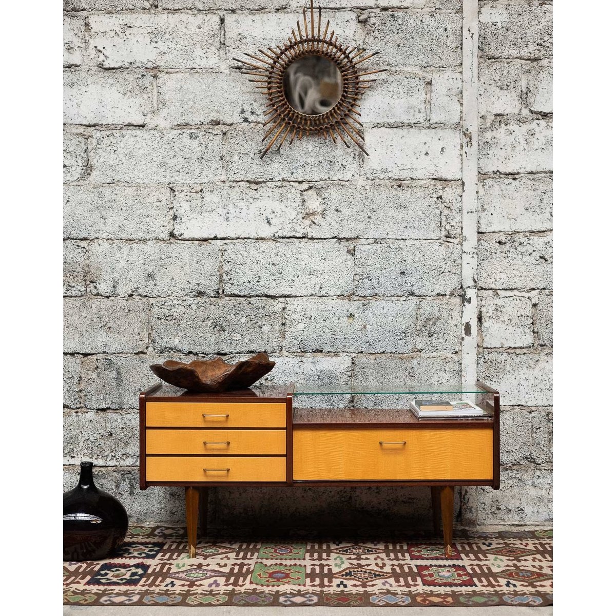 Enfilade bicolore à deux niveaux Margaret N°495 - Bon état bois clair, DEBONGOUT
