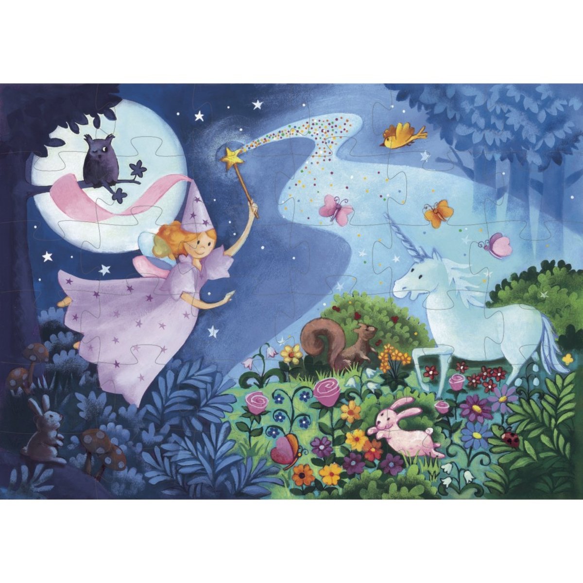 Puzzle silhouette La fée et la licorne violet, DJECO