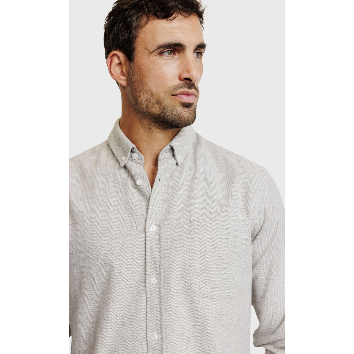 Chemise Regular fit à chevrons en flanelle e gris moyen, ACROSS