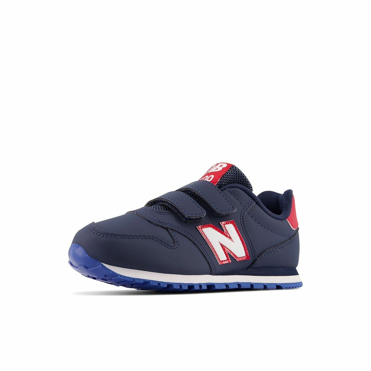 Kids PV500 Leather Trainers with Touch 'n' Close Fastening navy blue, NEW BALANCE