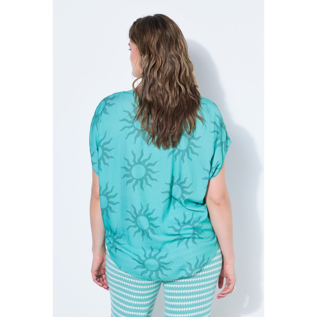Blouse oversize, imprimé soleil menthe bleue, STUDIO UNTOLD