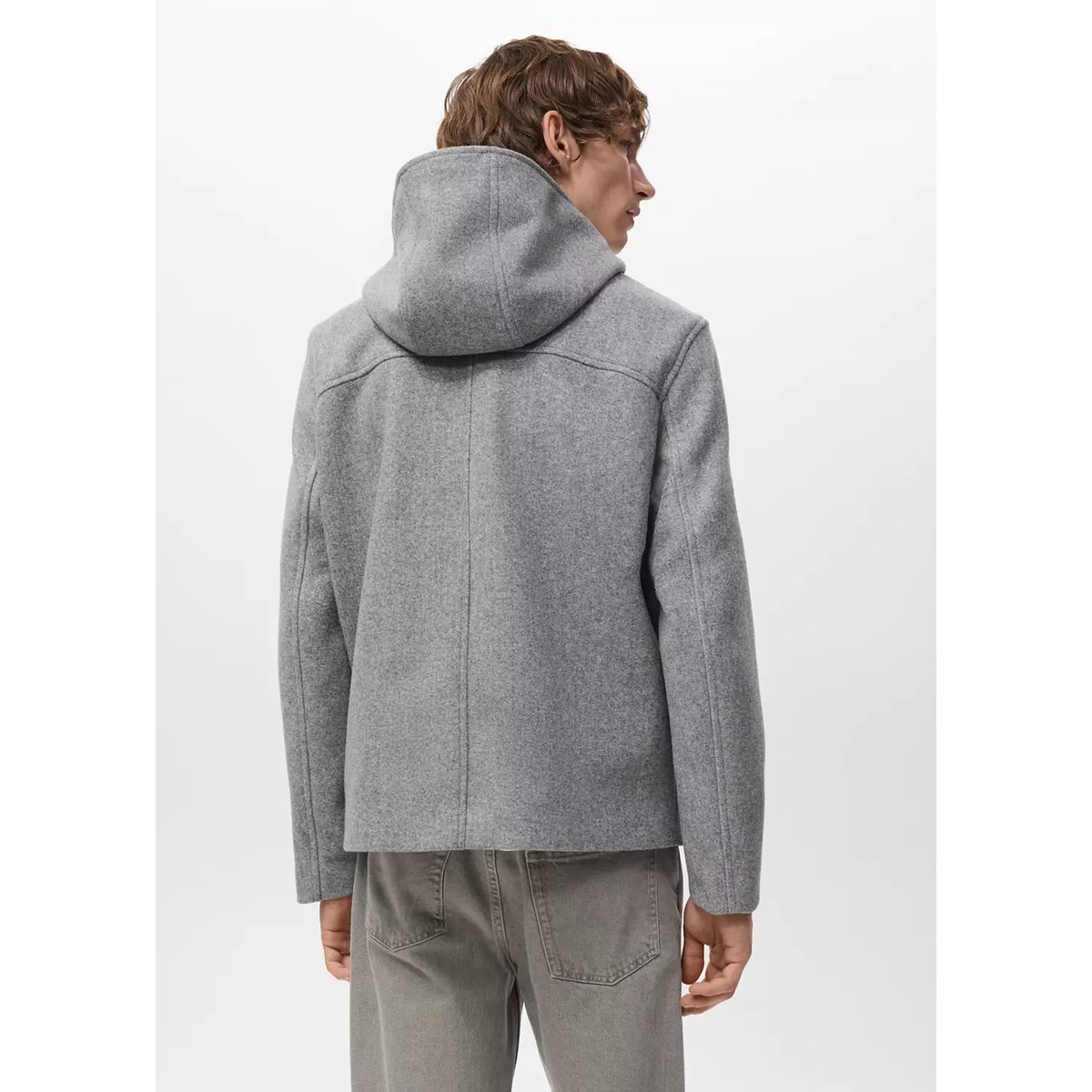 Veste drap de laine capuche gris chiné clair, MANGO MAN
