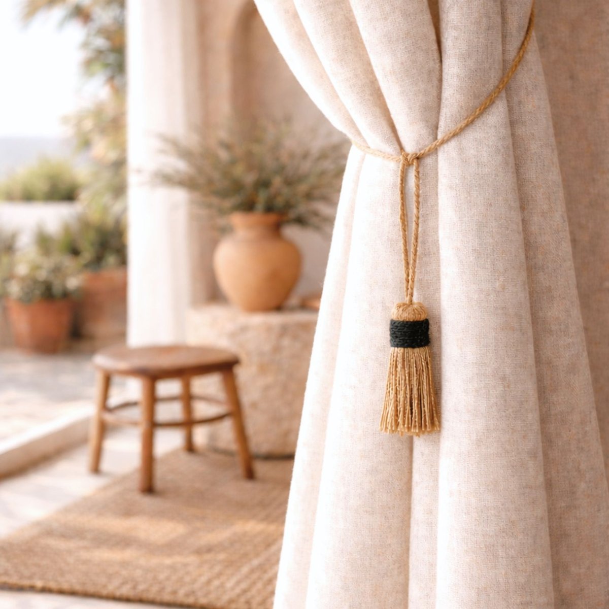 Embrasse pompon naturel -  LOJI noir, HOME MAISON