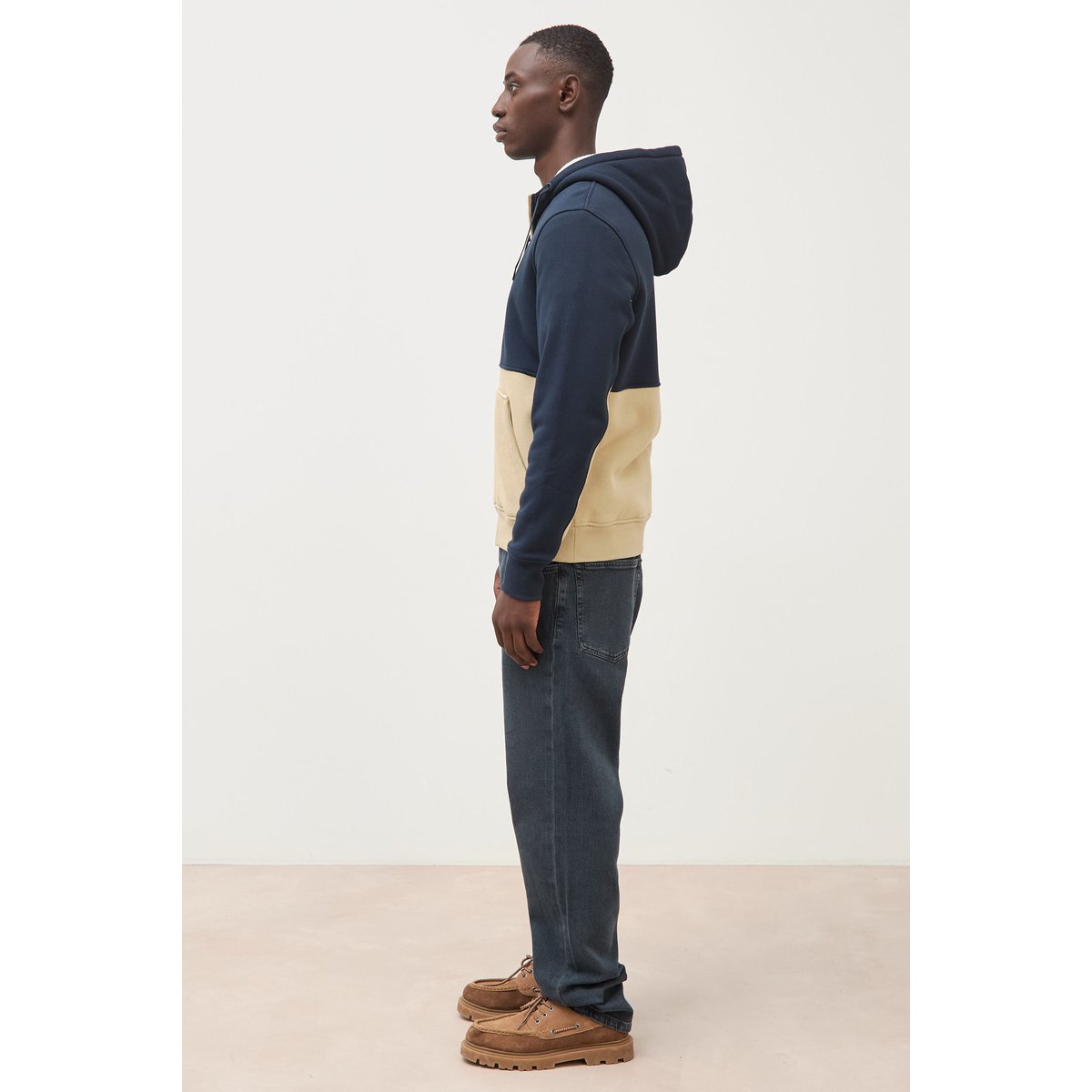 Sweat droit sherpa à capuche bleu marine, BONOBO