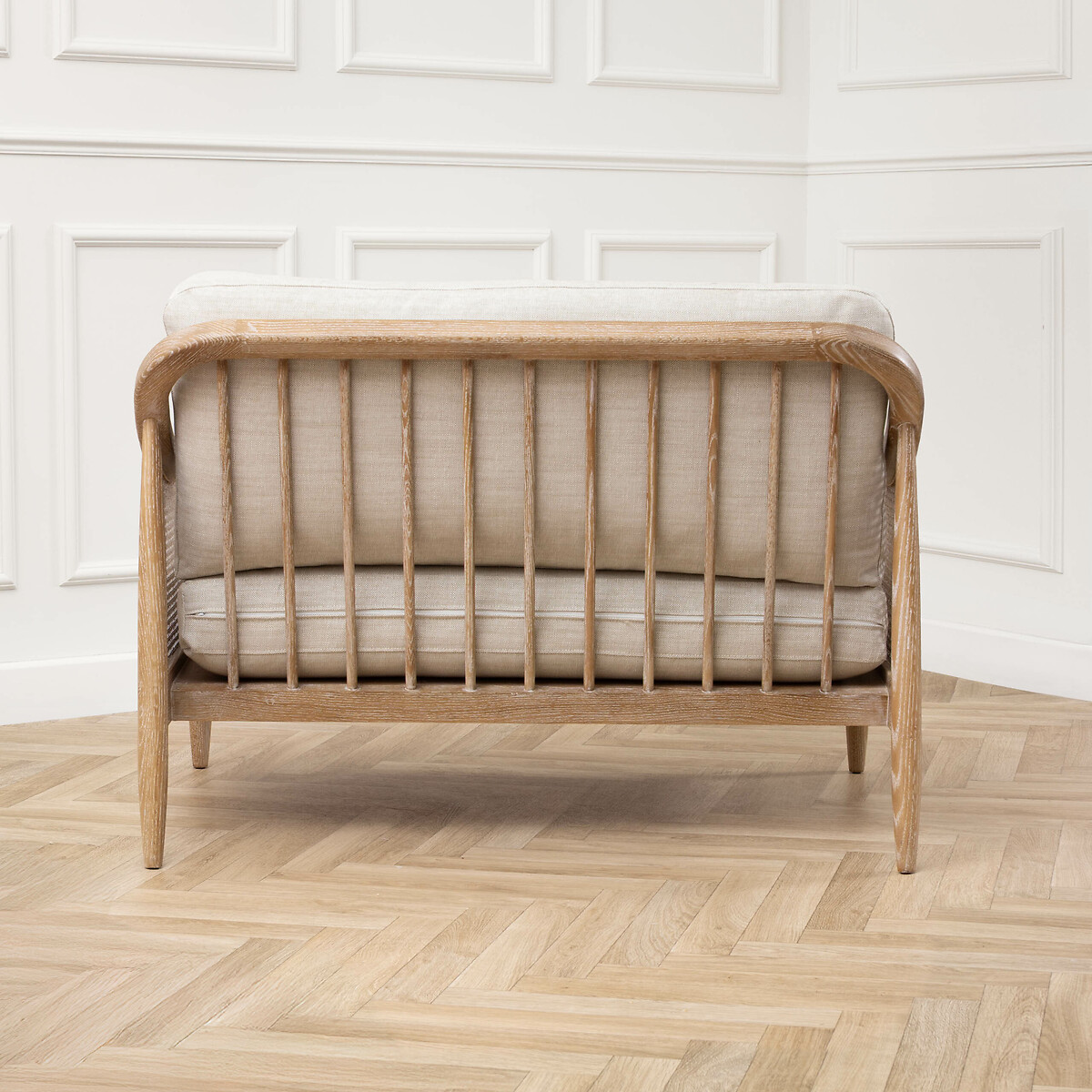 Remi Curve Rattan Linen Accent Sofa linen, VOYAGE MAISON