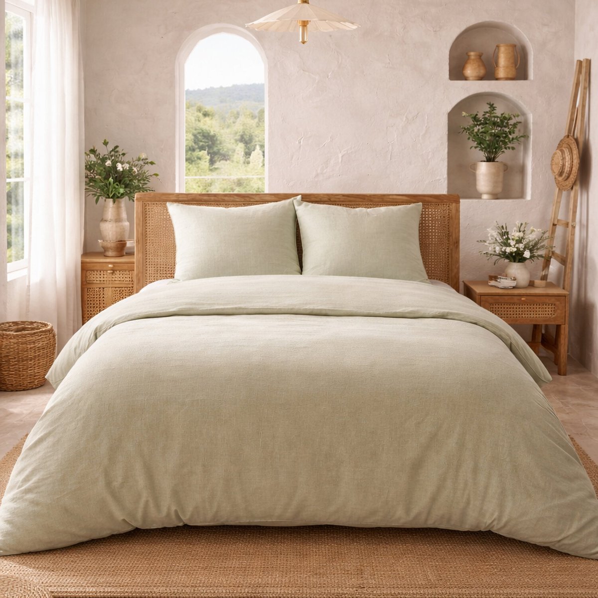 Parure housse de couette 100% coton lavé vintage Slub, TAJ beige, C DESIGN HOME TEXTILE