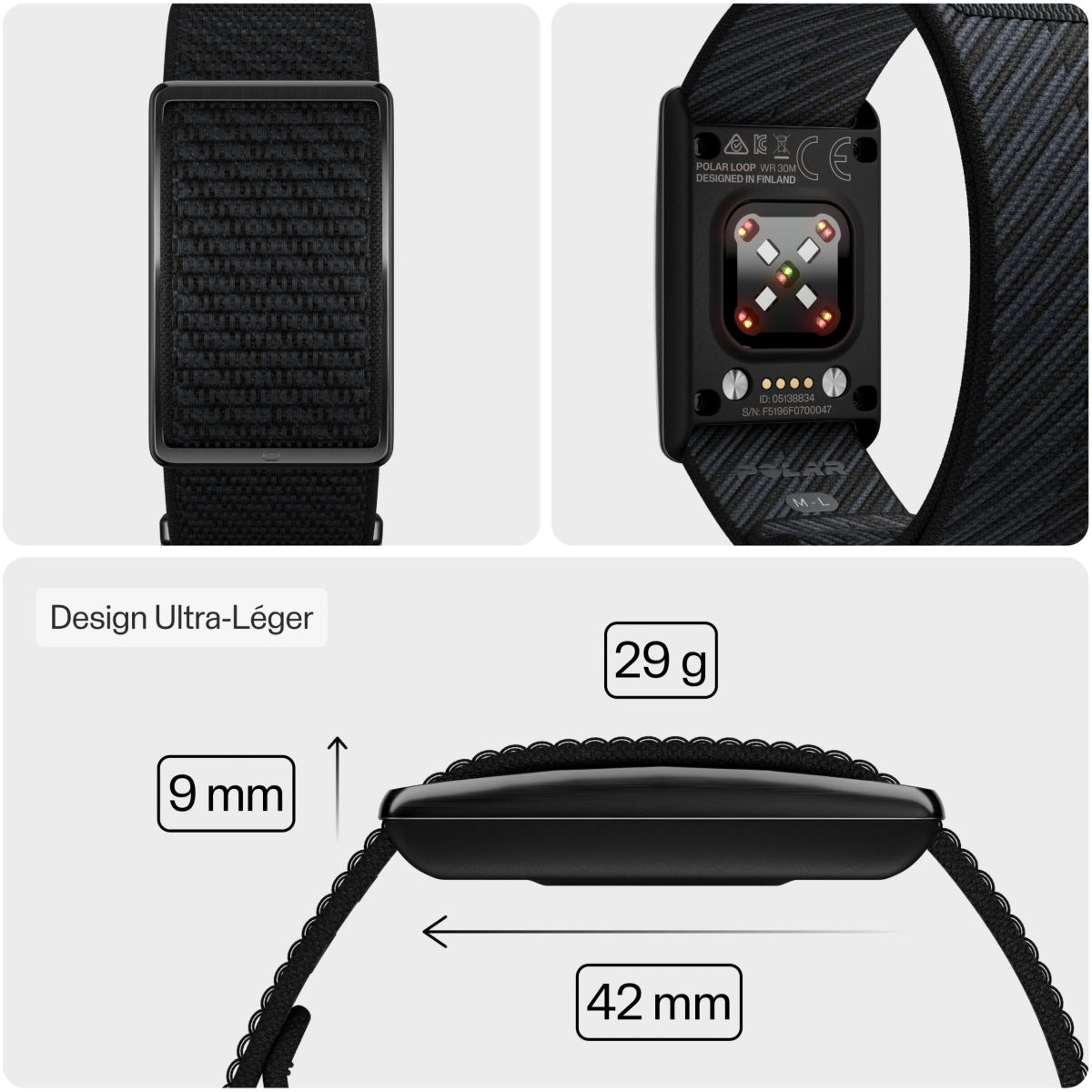 Bracelet connecté Loop Night Black noir, POLAR