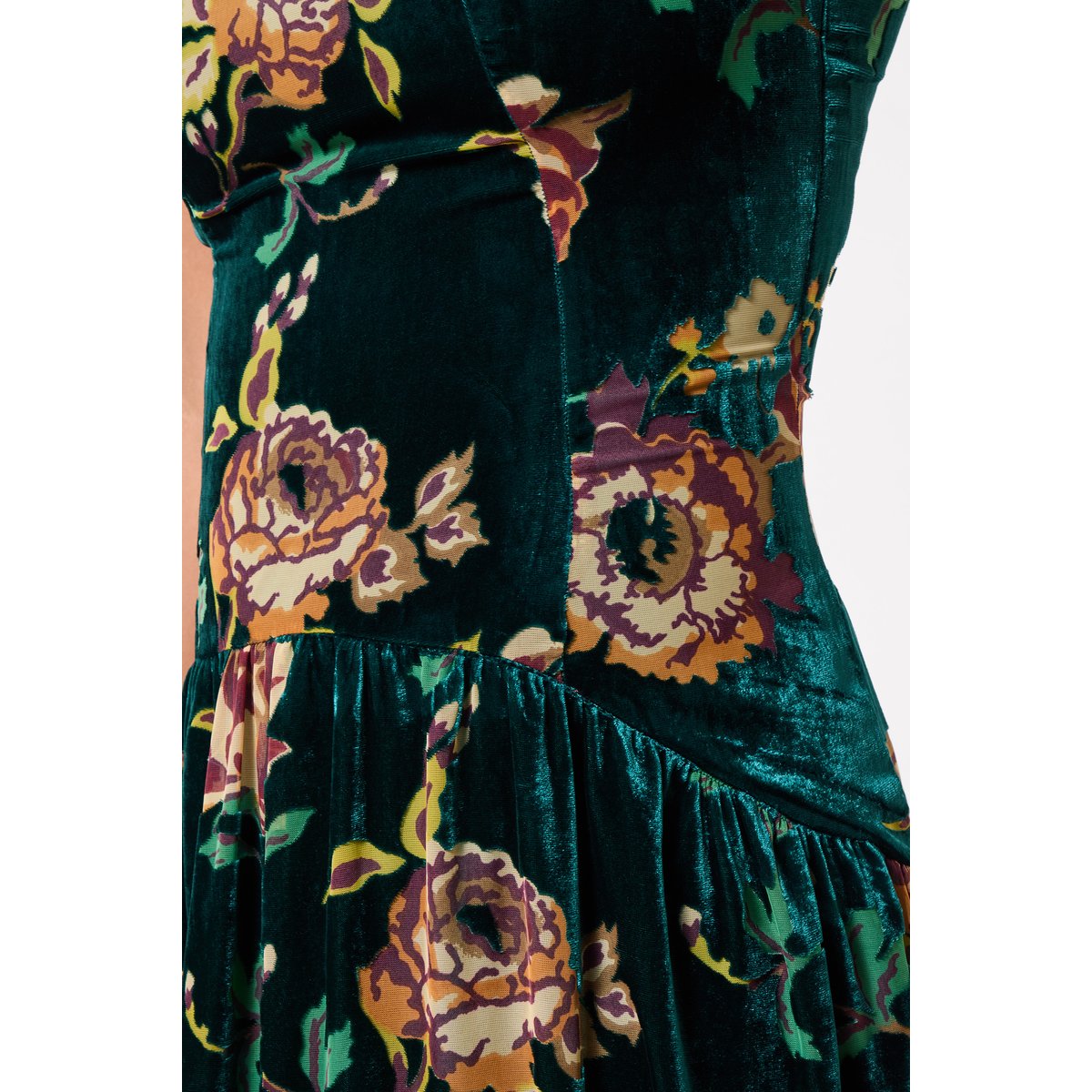 Éblouissante Robe Taille Basse en Velours Dévoré vert, JOE BROWNS