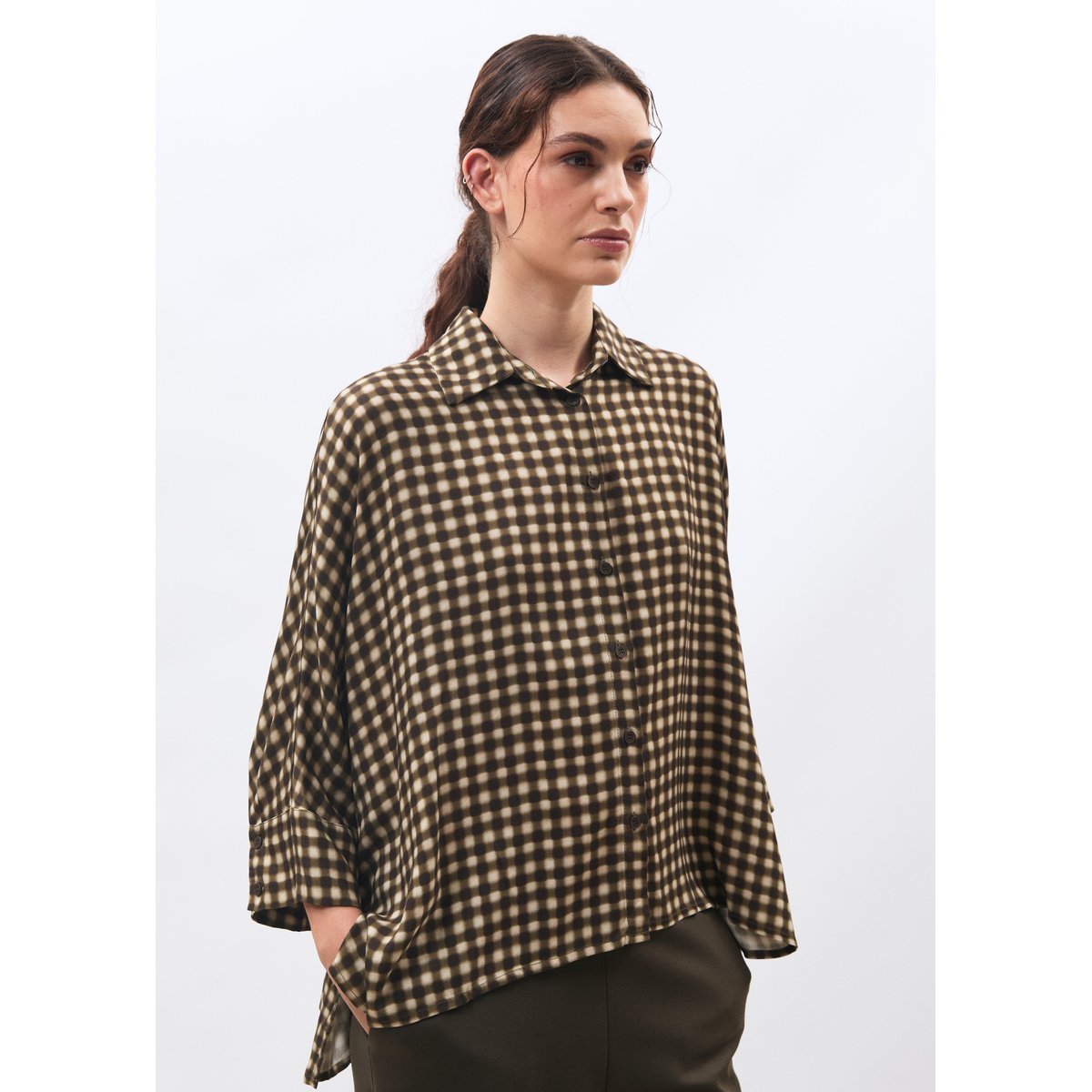 Chemise oversize à carreaux kaki/sable, HUMILITY