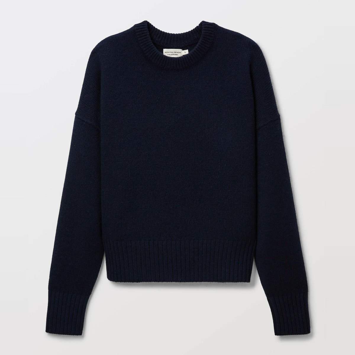 Pull col rond ample en cachemire marine, MONOPRIX