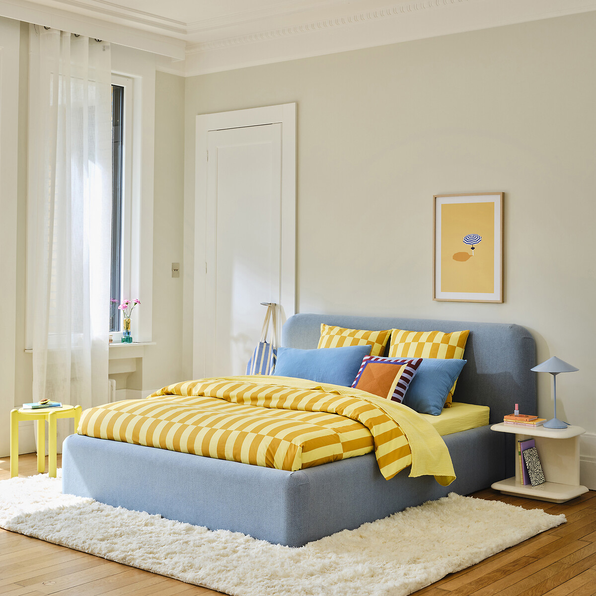 Tête de lit déhoussable, tissu chenille texturée, BOLEA bleu, LA REDOUTE INTERIEURS