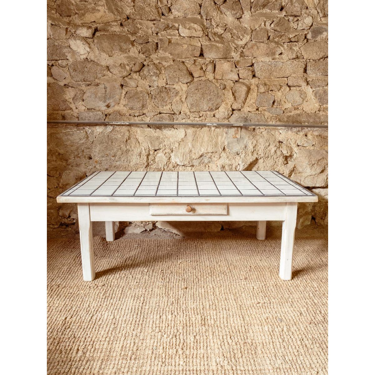 Table basse en bois et céramique Donna N°1571 - Bon état blanc, DEBONGOUT