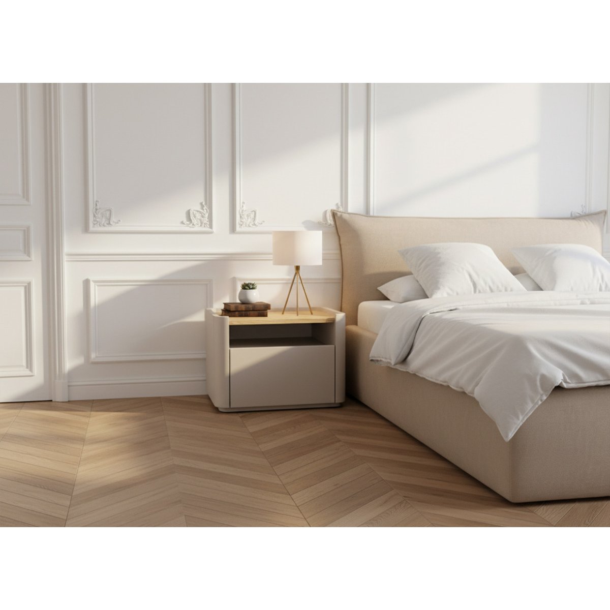Table de chevet , ANYRA beige, BOBOCHIC