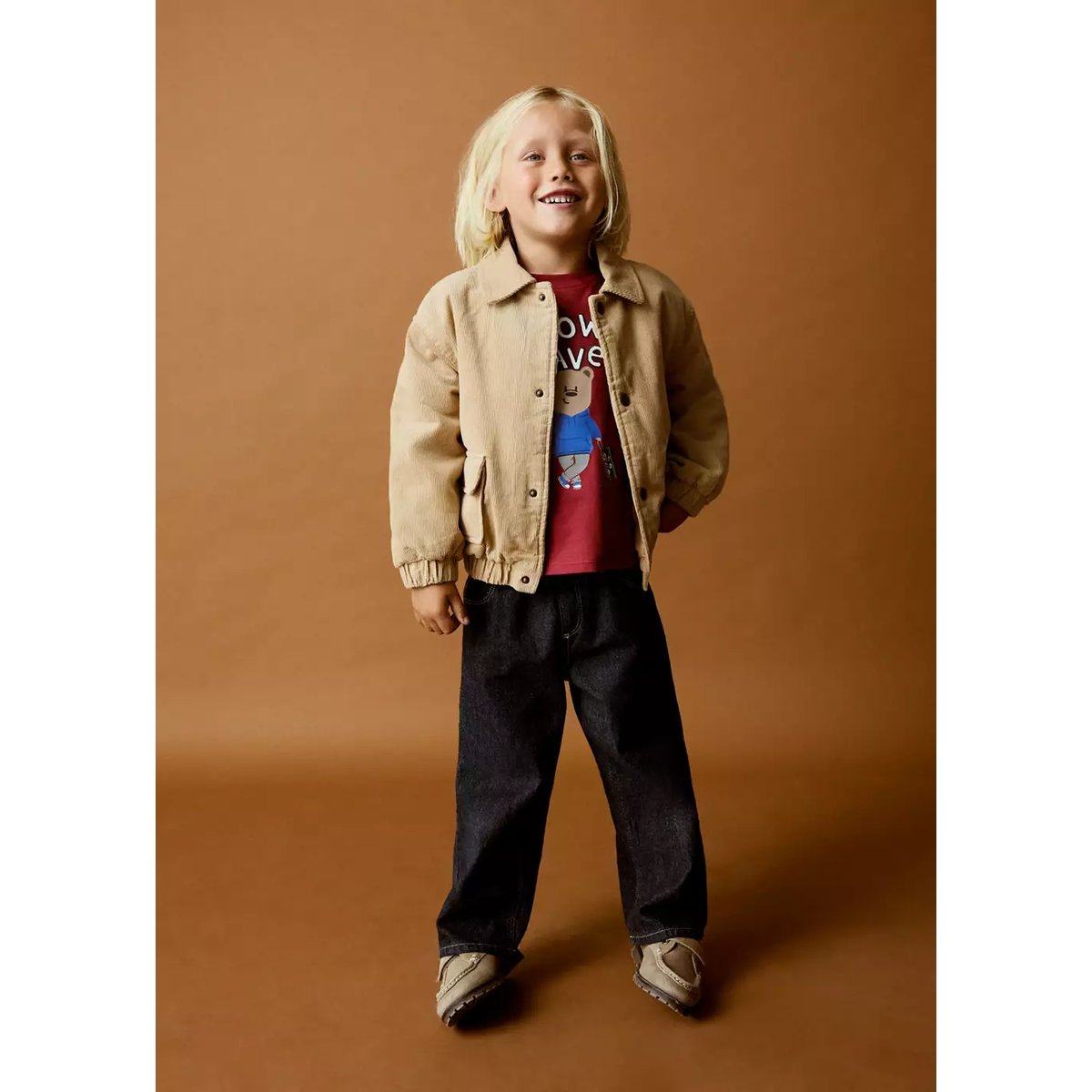 Veste velours côtelé coton marron moyen, MANGO BABY