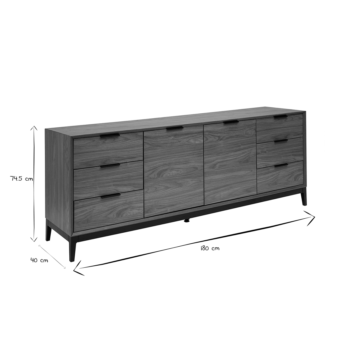 Buffet vintage finition bois foncé noyer et métal noir avec rangements L180 cm SARTO noyer, MILIBOO