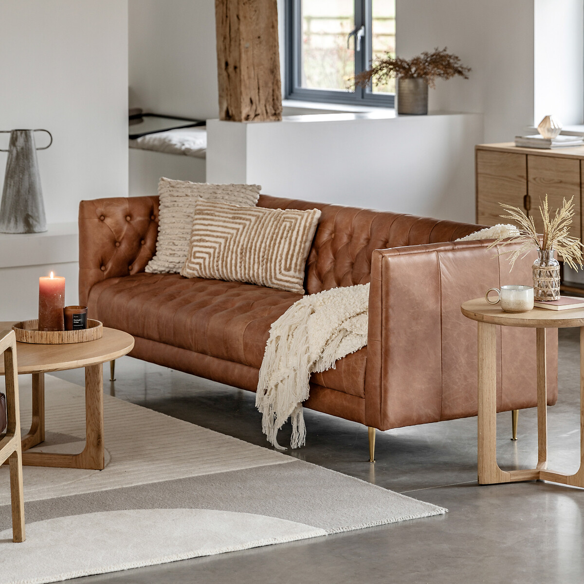 Kendal Retro Buttoned 3-Seater Leather Sofa brown , ÉDITÉ