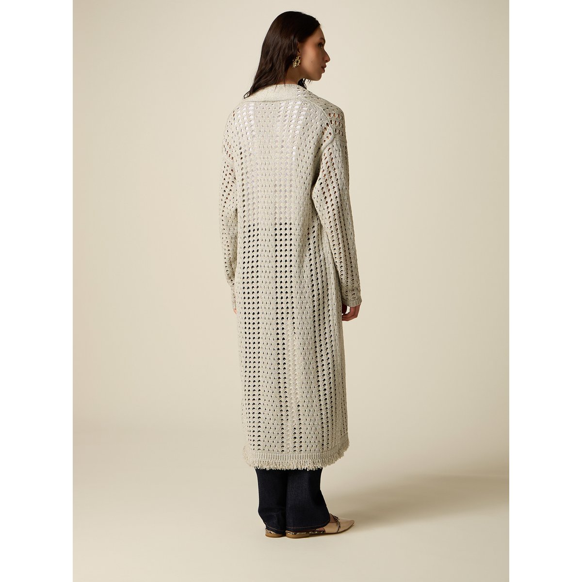 Maxi cardigan ajouré argento, OLTRE