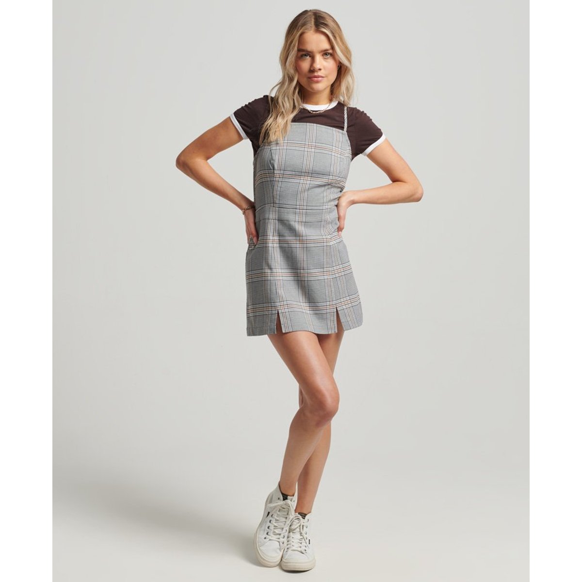 Robe courte caraco Vintage à carreaux carreaux classiques, SUPERDRY