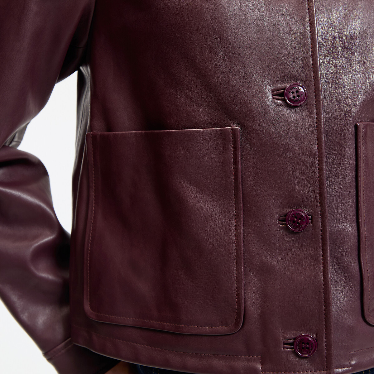 Abella Signature Short Buttoned Jacket in Leather burgundy red, LA REDOUTE COLLECTIONS