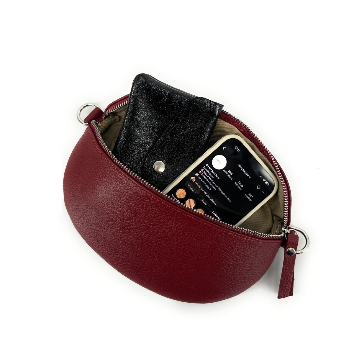 Sac banane en cuir grainé italien LOU bordeaux, OH MY BAG