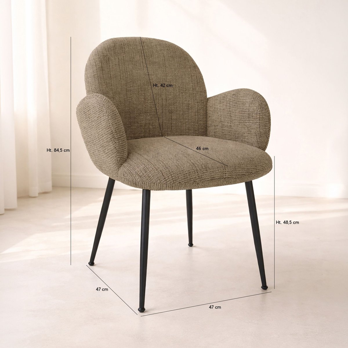 Lot de 2 fauteuils de table en tissu et pieds en métal, GINETTE couleur unique, NOW'S HOME