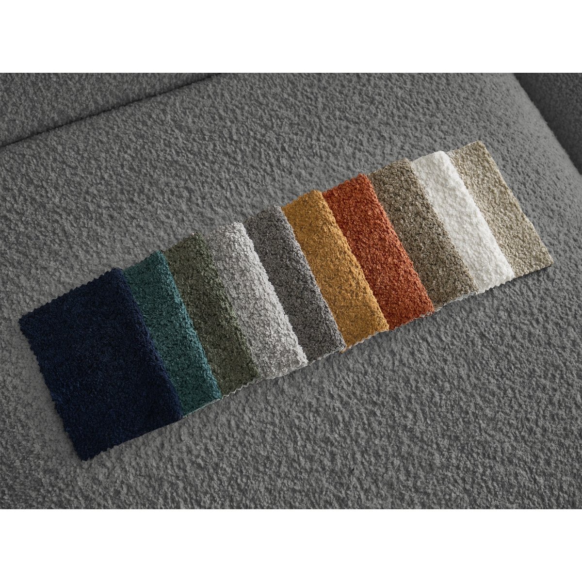 Canapé droit fixe 3 places en tissu bouclette avec pouf, TINA gris foncé, BOBOCHIC