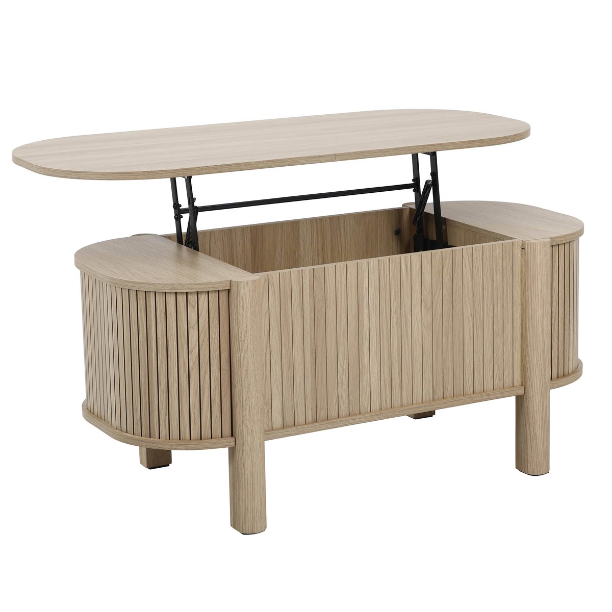 Table basse relevable effet bois ovale 100x48 cm, CLOVER bois clair, OVIALA