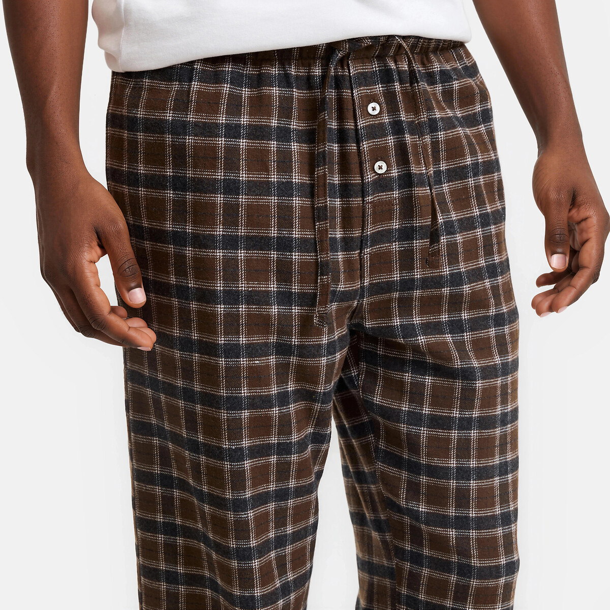 Pantaloni da pigiama in cotone marrone quadri, LA REDOUTE COLLECTIONS