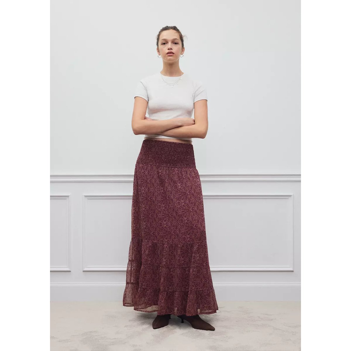 Jupe en mousseline imprimée rose, MANGO TEEN