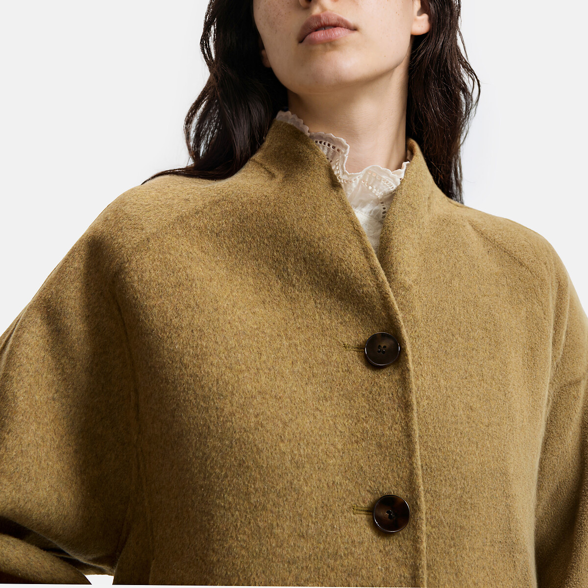 Manteau court, fait main, 57% laine vert bronze, LA REDOUTE COLLECTIONS