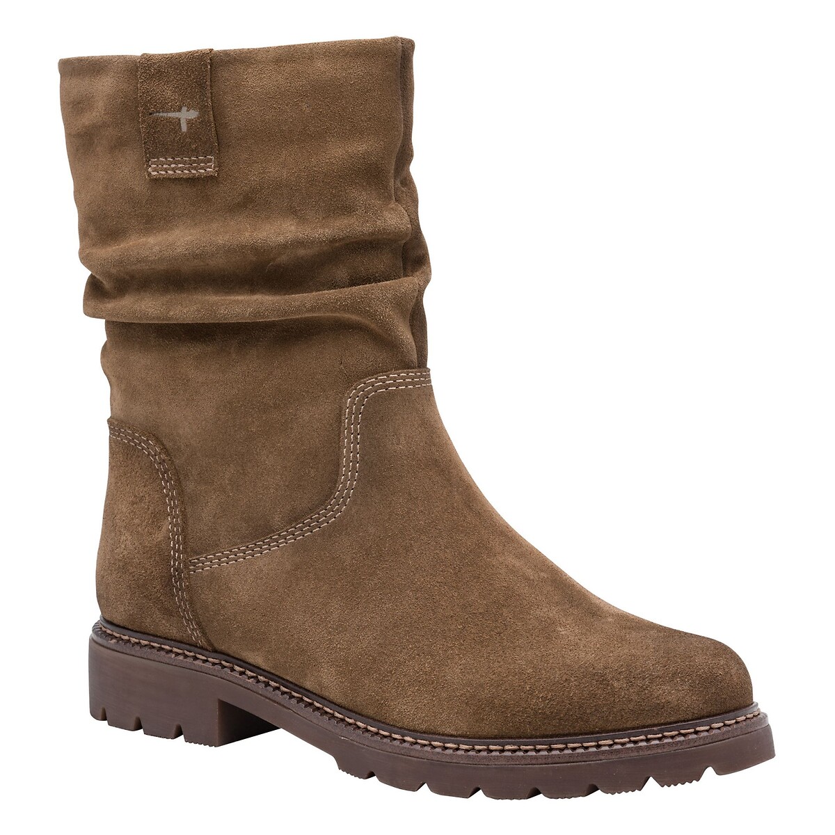 Botas de meio cano, em pele de camurça camel, TAMARIS