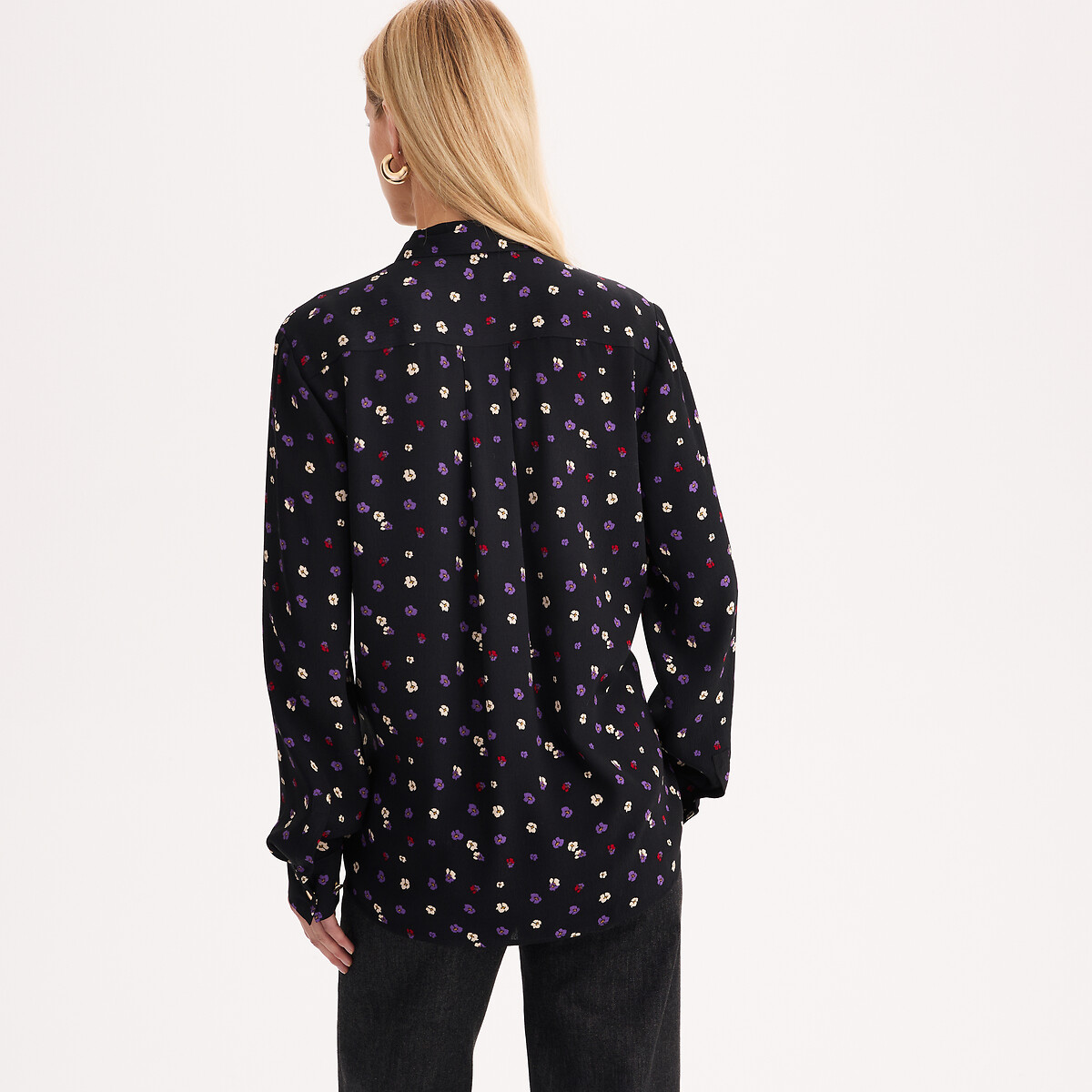 Hemd mit Blumenprint, langarm, aus Viskose schwarz geblümt, ANNE WEYBURN