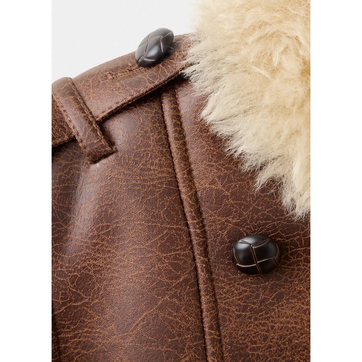 Veste en cuir synthétique avec finitions effet mouton marron, MANGO