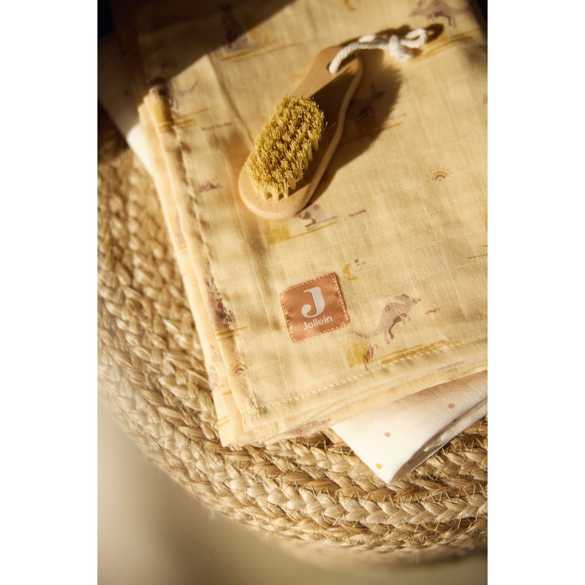 Lot de 3 gants de toilette gaze de coton jaune kangaroots, JOLLEIN